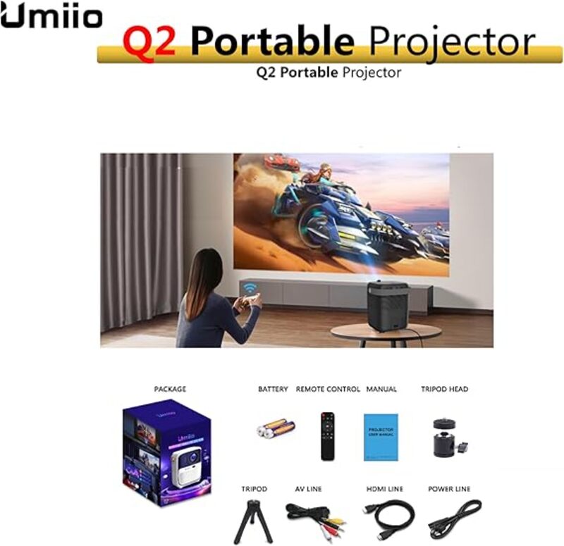 Affordable Projector Umiio Q2 Bluetooth Trapezoidal Quadrant5M Projection Distance 1080P