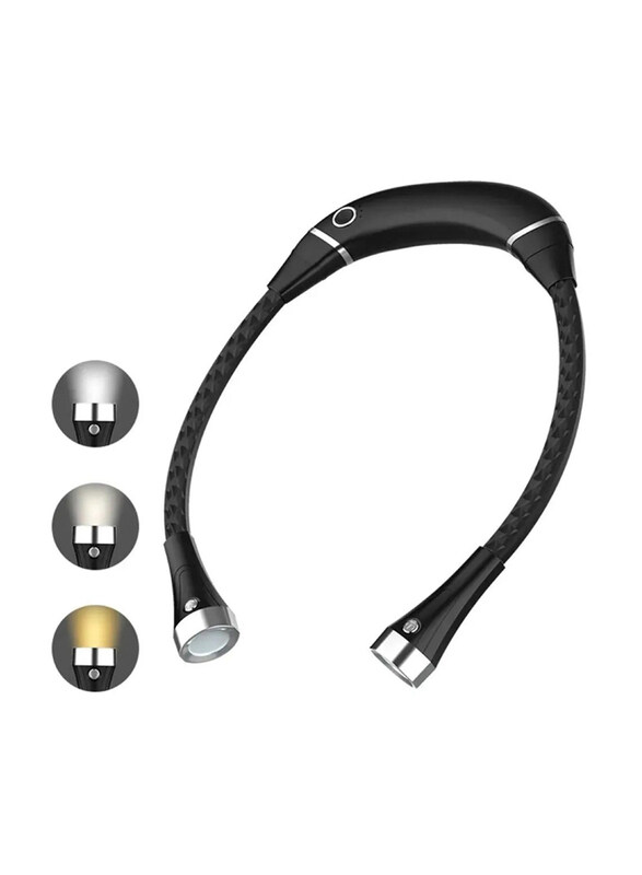 

Flexible Reading LED Hanging Lighting Lamp USB Rechargeable Neck Light, Black