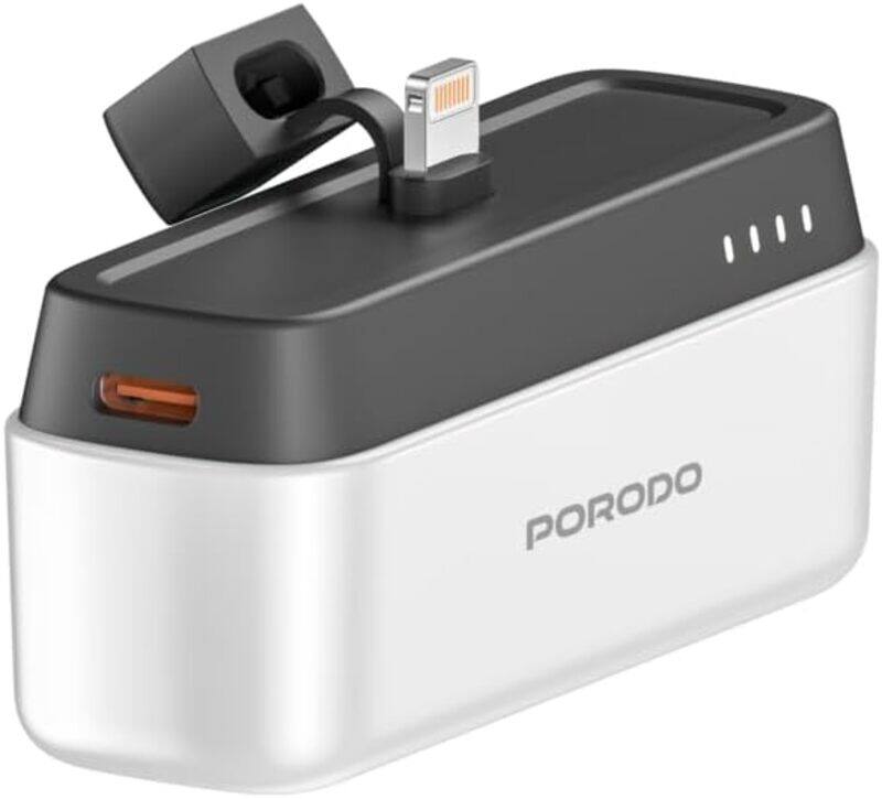 

Porodo 5000mAh Power Bank With Lightning Head Connector WHITE