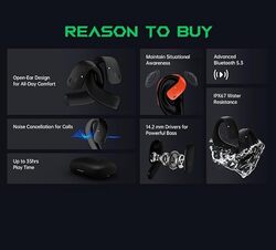 Black Shark Earphone T20 Earphone With Open Ear Wireless Earbuds Design 35 Hours Long Battery Life  Strong 5 3 Bluetooth Connectivity IPX67