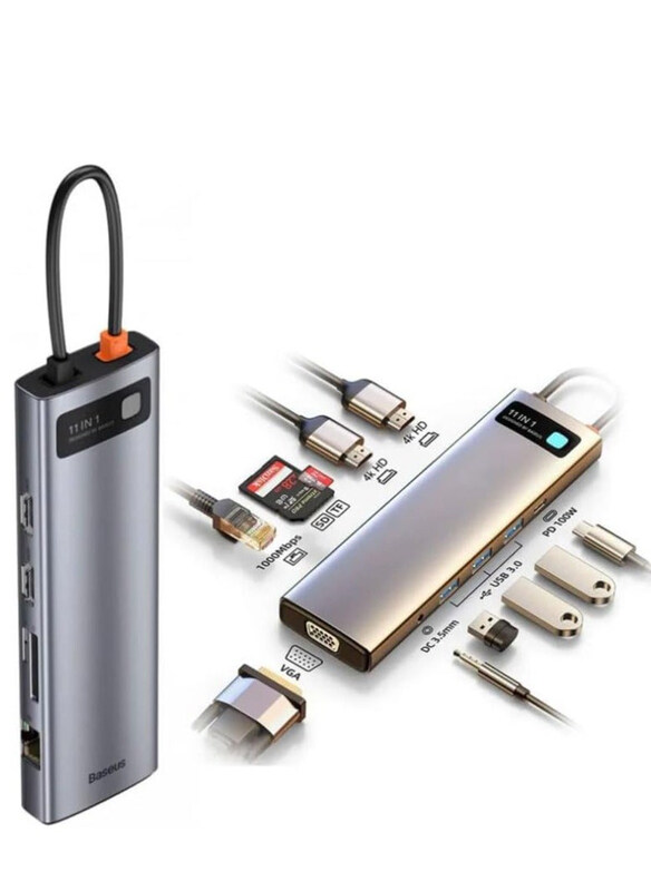 

Universal Baseus 11-in-1 Docking Station with 5Gbps Data Transfer USB C Hub, Grey