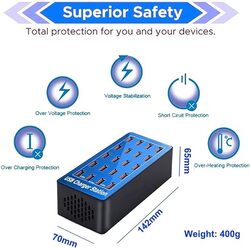 Kalakila 20Port Multi Ports USB Charger100W MultiUSB Charging Station MultiPort USB Charger with Smart Detection to charge smartphones tablets and other USB devices.