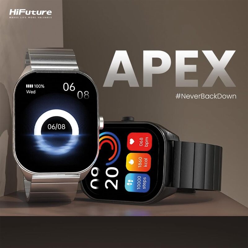 ساعة ذكية للاتصال اللاسلكي HiFuture APEX Amoled من الفولاذ المقاوم للصدأ مقاس 2.0 بوصة باللون الأسود