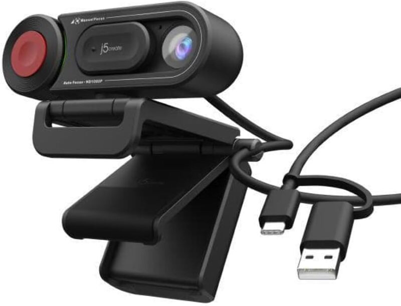 j5create JVU250 HD Webcam with Auto  Manual Focus Switch Black