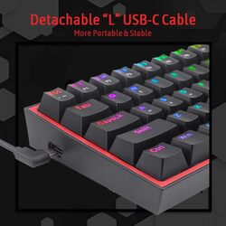 Redragon Fizz RGB  wired keyboard red switch 61 Keys Black K617-RGB Black