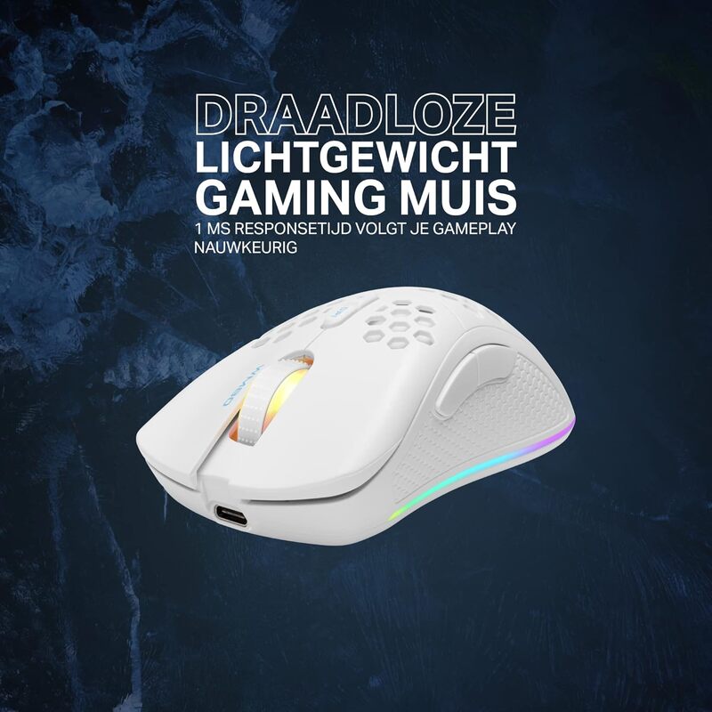 DELTACO GAMING WM80 Gaming Mouse Wireless Optical White 7 Buttons 4800 DPI Illuminated Rechargeable