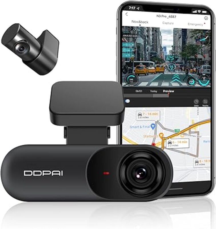 كاميرا DDPAI داش كام أمامية وخلفية 25K كاميرا سيارة 1600P أمامية 1080P كاميرا داش خلفية للسياراتBuiltin WiFi GPS Car Dash CamSony IMX335 Sensor Night VisionWDR24H وضع وقوف السيارات أقصى دعم 512GN3 PRO