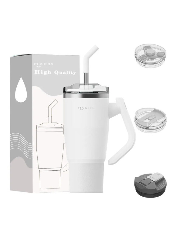 

Stanley Insulated Stainless Steel Tumbler with Rotatable Handle and 3-in-1 Sliding Lid, White
