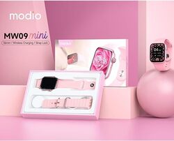 ساعة ذكية Modio MW09 Mini مقاس 36 ملم مع حزامين وشاحن لاسلكي للسيدات والفتيات باللون الوردي