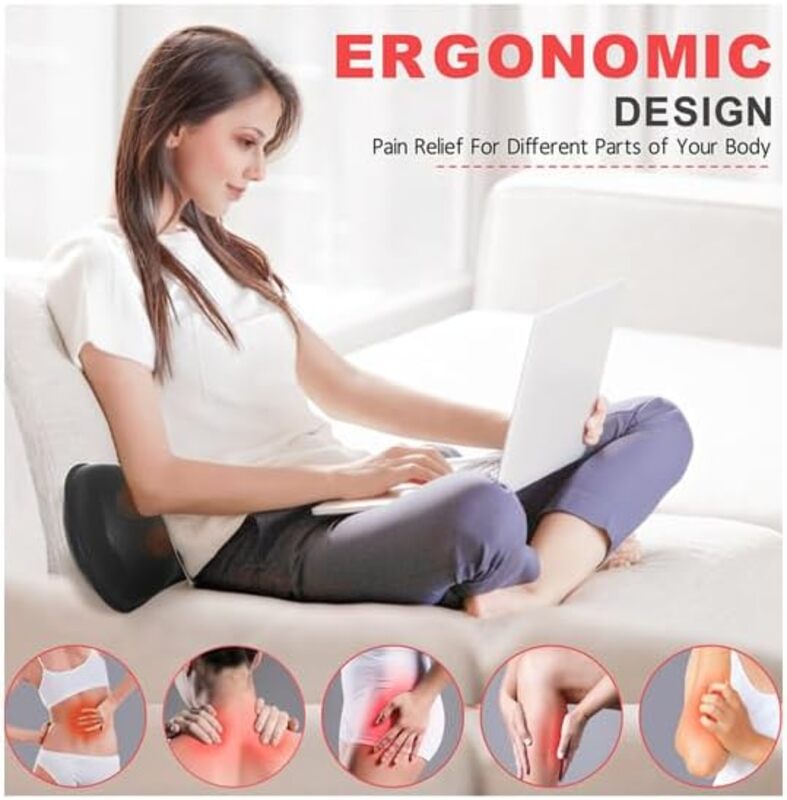 Renpho RF NM067 BK RENPHO Back Massager pillow with Heat  Ultra Slim Shiatsu Lower Back Neck Massage Pillow  3 Speeds with Net Cover