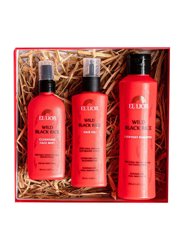

El Lior Wild Black Rice Glow and Care Combo Set for All Hair Types, 3 Pieces