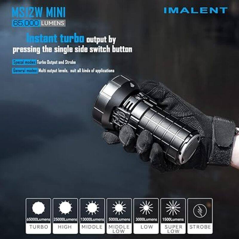 IMALENT MS12 Mini Tactical Flashlight 65 000 Lumens Rechargeable 1036m Long Beam Distance, High Power Super Bright Flashlight with 12 xhp 70.2 LED (Warm White)