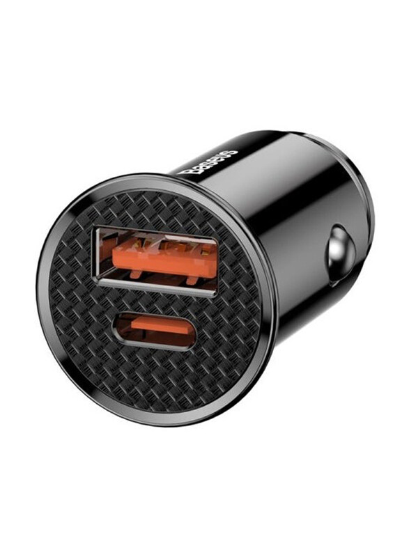 

Baseus Circular Plastic Car Charger, PPS, USB A+C 2-In-1 30W Car Charger, CCALL-YS01, Black