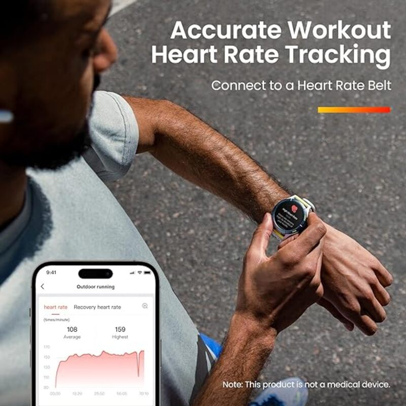 ساعة Amazfit Cheetah Pro Runners الذكية، مدرب الجري GPS، بطارية تدوم 14 يومًا، معدل ضربات القلب