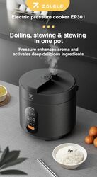 ZOLELE EP301 Multifunctional Electric Pressure Cooker 3L Timer Rice Cooker Digital Display With 10 Preset Cooking Keep Warm  Automatic ShutOff  Black