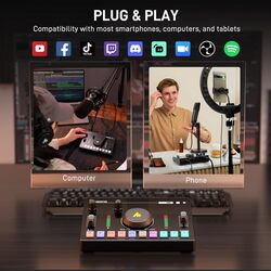 MAONO Streaming Audio Mixer واجهة الصوت مع Pro-preamp Bluetooth، بطارية مدمجة، إلغاء الضوضاء، طاقة فانتوم 48 فولت للبث المباشر، تسجيل البودكاست، الألعاب MaonoCaster AMC2 NEO