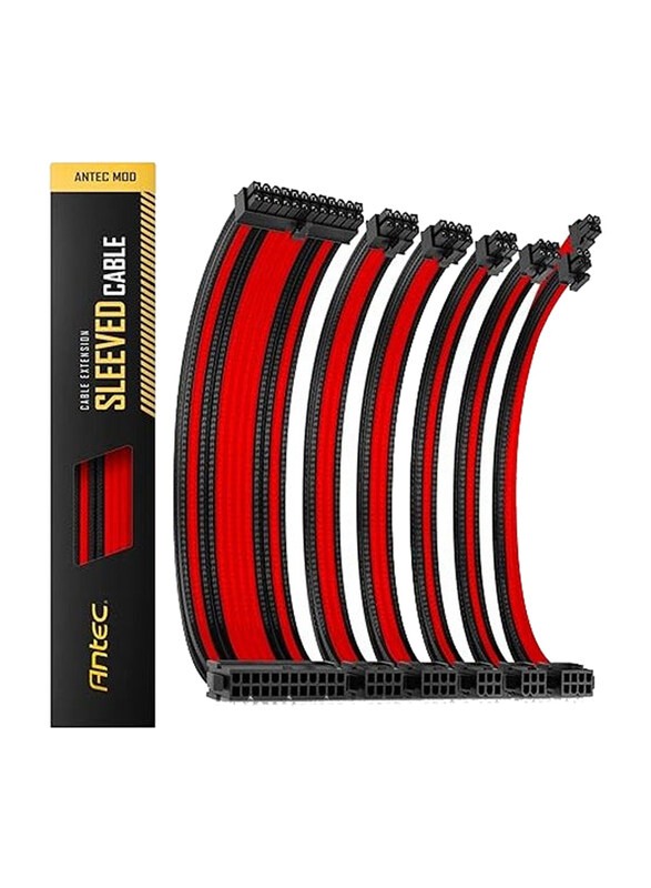 

Antec Sleeved Power Supply Cable Extension Kit with Extra-Sleeved, Black/Red