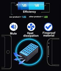 Kalakila 20Port Multi Ports USB Charger محطة شحن متعددة USB بقوة 100 واط شاحن USB متعدد المنافذ مع كشف ذكي لشحن الهواتف الذكية والأجهزة اللوحية وأجهزة USB الأخرى.