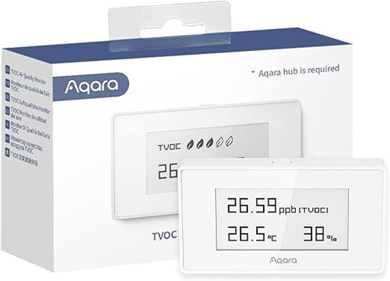 جهاز قياس تلوث الهواء الداخلي من Aqara لقياس درجة الحرارة والرطوبة TVOC مع شاشة حبر إلكتروني عالية التباين تدعم Google Alexa