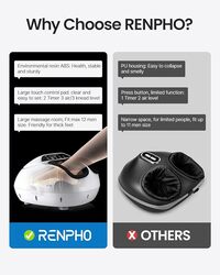 جهاز تدليك القدمين من رينفو مع مدلك شياتسو الحراري وضغط الهواء العميق باللون الأبيض