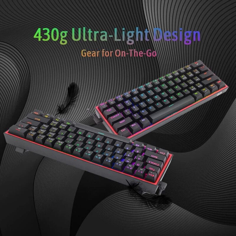 Redragon Fizz RGB  wired keyboard red switch 61 Keys Black K617-RGB Black