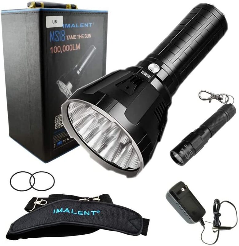 IMALENT MS18 Flashlight LED Rechargeable Bright Light with 100 000 Lumens  Case has a Strap Wall Plug & O Rings Bundle Includes a Lumintrail LTK 10 Keychain Light