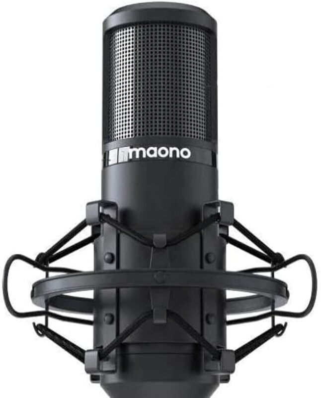 مجموعة ميكروفون Maono Maonocaster AUPM421 USB مع كتم صوت بلمسة واحدة ومقبض كسب الميكروفون باللون الأسود