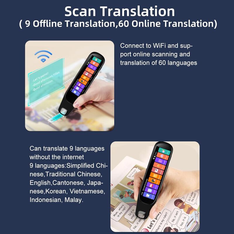 Translation Pen Scanner Text to Speech Device OCR Digital Pen Reader Exam Reading Pen for StudentsDyslexia Wireless Language Translator for Travelers International Business Personnel Black