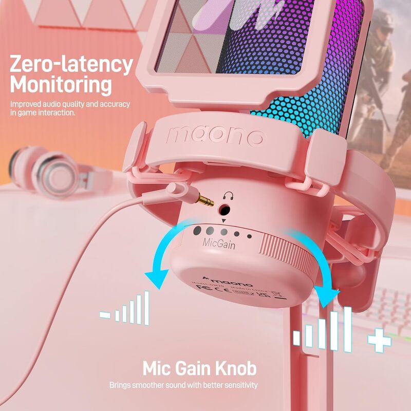 ميكروفون الألعاب ماونو مع خاصية إلغاء الضوضاء DGM20 باللون الوردي