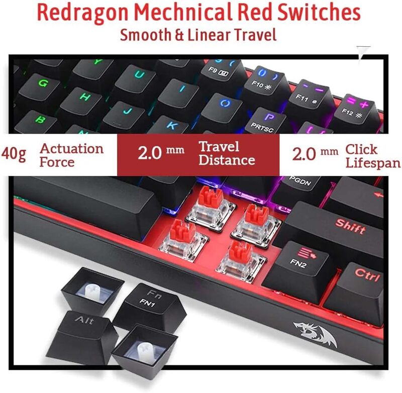 Redragon Fizz RGB  wired keyboard red switch 61 Keys Black K617-RGB Black