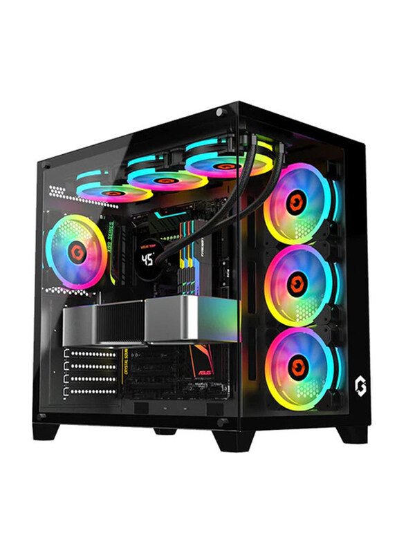 

Generic Gameon Emperor Midnight Series ARGB+Remote 7 Fans Type-c Mid Tower Gaming Case, Black