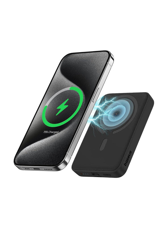 

Baseus 10000mAh Wireless Fast Charging Magnetic Portable Power Bank with Micro-USB Input, with Flash Light, 20W, Black