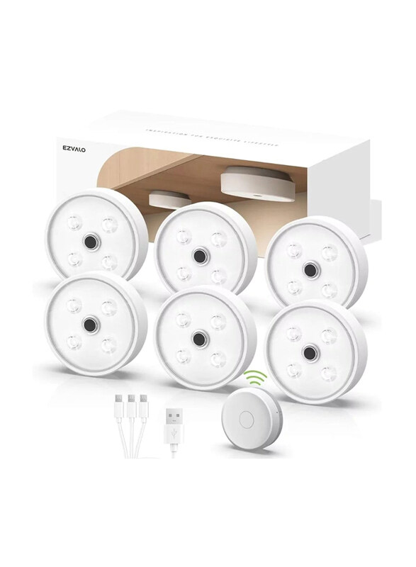 

Ezvalo EzLumiPuck Pro Group Control Under Cabinet Lights with Remote, White