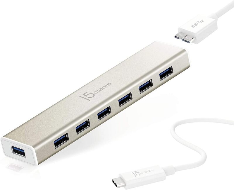 j5create 7 Port USB C Hub for MacBook Windows  7 in 1 Aluminum Housing Hub JCH377tablets and iPads