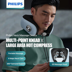 Philips Neck Massager PPM3304 With Wireless  Portable Ergonomic Design6 Major Neck Care4 Massage HeadHot Compressa and 360 Sorround Support Blue