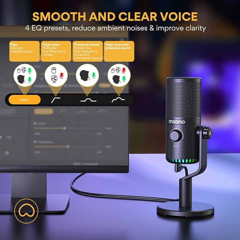 MAONO USB Gaming Microphone for PC Programmable Condenser Mic with RGB Light MuteGain MonitoringVolume Control for Streaming Podcast Twitch YouTube Discord Computer Mac PS5 DM30 BlacK