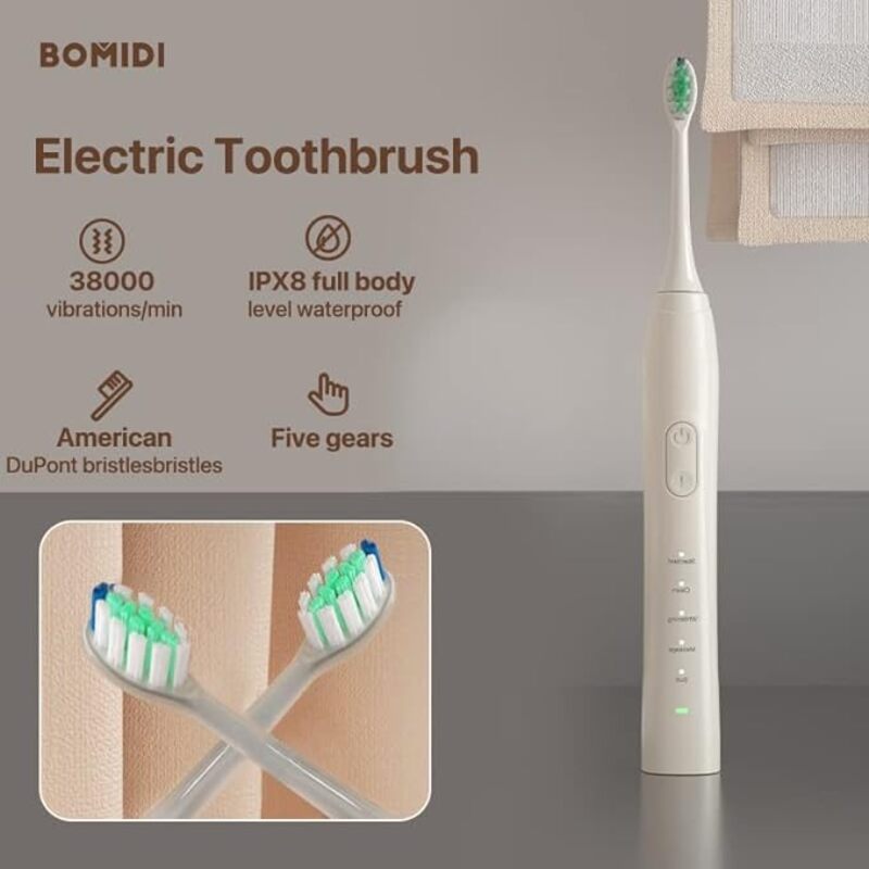 Bomidi TX5 Sonic Electric Toothbrush 38000 Vibration Rechargeable Toothbrush With Soft Bristle IPX8  WHITE