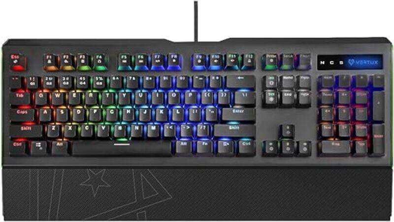 

Vertux ertux Mechanical Gaming Wired Keyboard Aluminum RGB Backlight Blue Switches104 AntiGhosting Keys 12 Multimedia Keys and Detachable Magnetic Wrist Rest