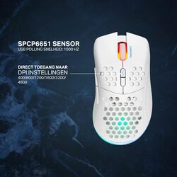 DELTACO GAMING WM80 Gaming Mouse Wireless Optical White 7 Buttons 4800 DPI Illuminated Rechargeable