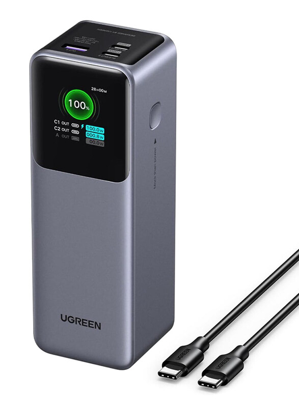 

Ugreen Nexode 25000mAh Wired Fast Charging Portable Smart Digital Display Power Bank with Lightning & 3 Micro-USB Input, 200W, Silver/Black