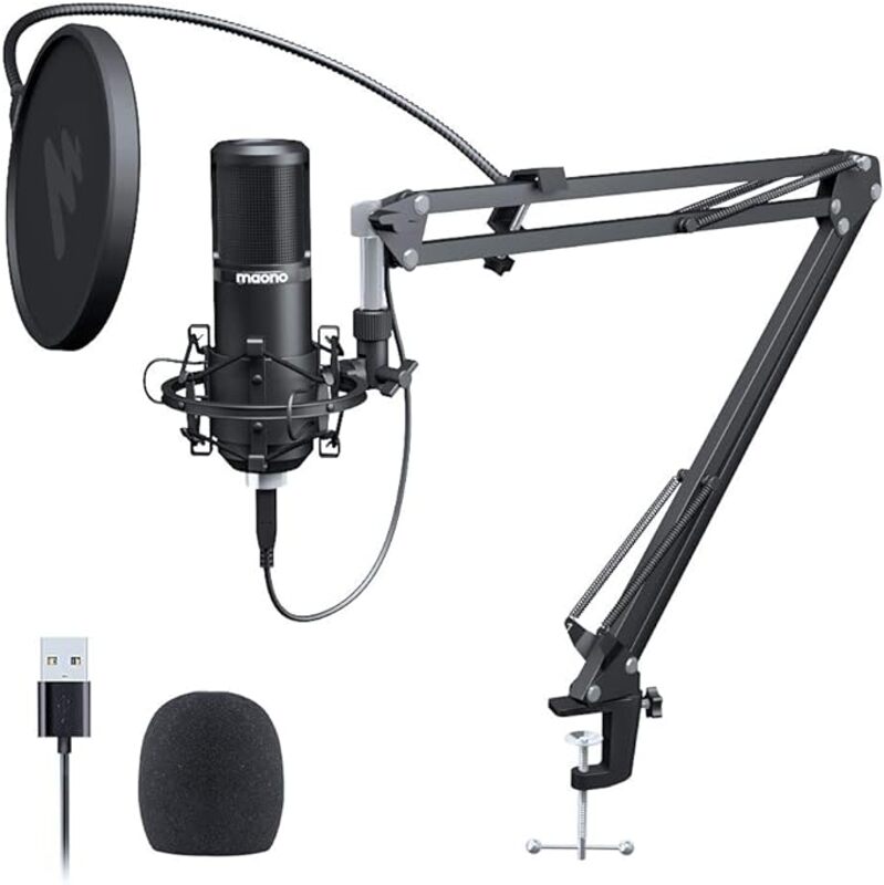 Maono Maonocaster AUPM421 USB Microphone Kit with One-Touch Mute and Mic Gain Knob  Black