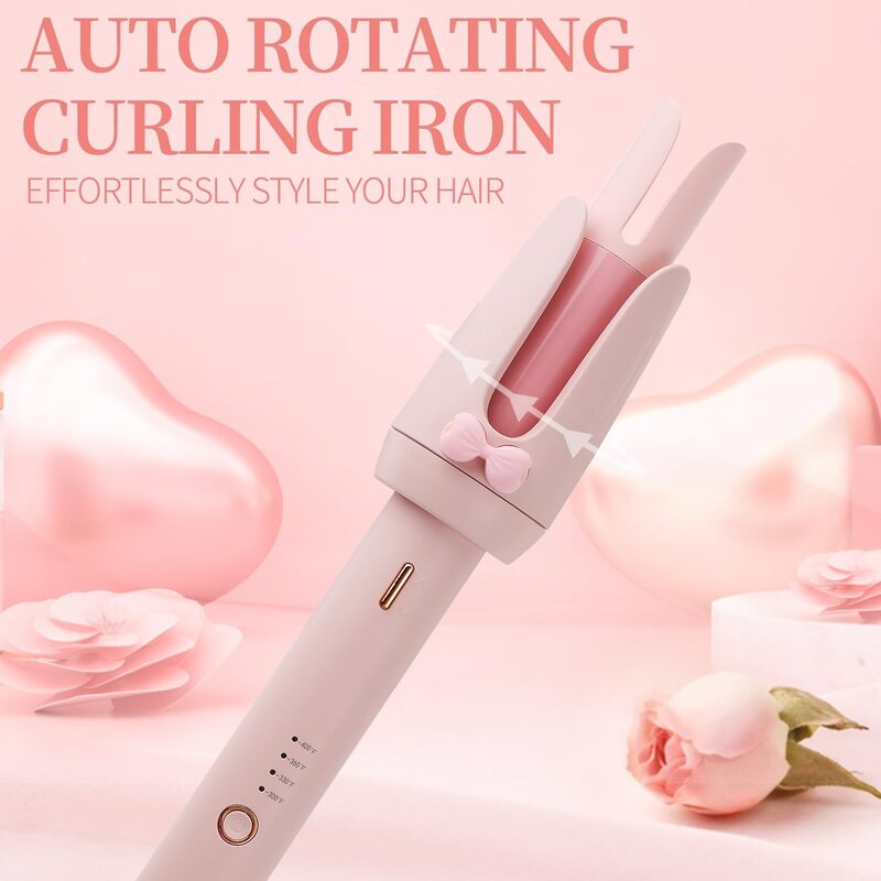 BOMIDI HC01 Automatic Curling Iron With 3 Speed IntelligentAdjustable Temperature Settings LCD Display 360 Swivel Cord and Prevent Scalding  Pink