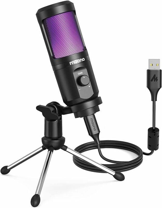 MAONO Maonocaster AUPM461TR RGB USB Gaming Microphone with Mic Gain  Black