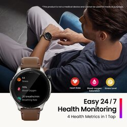 ساعة ذكية Amazfit GTR 4 بشاشة AMOLED مقاس 143 بوصة ونظام إدارة الصحة 247 ومكالمات هاتفية بلوتوث ونظام تحديد المواقع وتخزين الموسيقى باللون الأسود