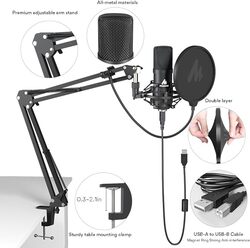 MAONO AU A04 Studio Microphone Kit USB Connection Table Spring Loaded Boom Arm and Pop Filter