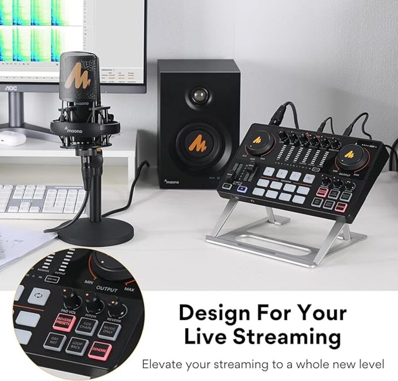 AME2 Audio Interface Podcast Equipment MAONO MaonoCaster All in One  Portable Podcast production Studio with premium mic preamp for Podcast Recording Streaming Youtube DJ PC