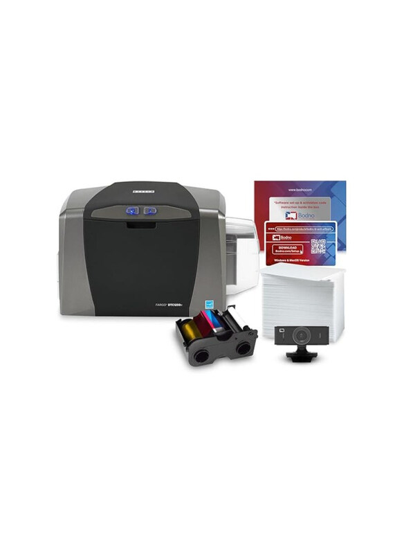 

Fargo ID Card Printer & Complete Supplies Package, DTC1250e, Black/Grey