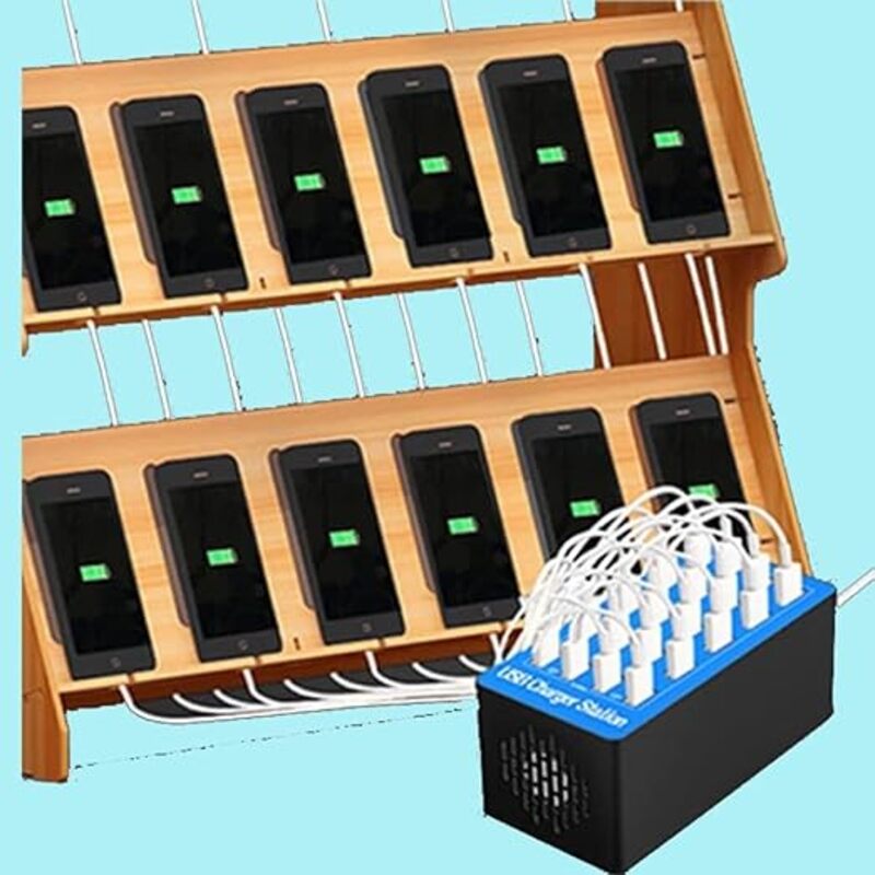 Kalakila 20Port Multi Ports USB Charger محطة شحن متعددة USB بقوة 100 واط شاحن USB متعدد المنافذ مع كشف ذكي لشحن الهواتف الذكية والأجهزة اللوحية وأجهزة USB الأخرى.