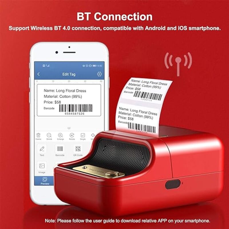 ATYTY Label Printer Portable Wireless BT Thermal Label Maker Sticker Printer with RFID Recognition for Labeling Price Name Printing