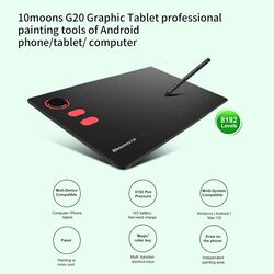 Graphics Tablet,Qolam 10moons G20 Graphics Drawing Tablet Ultralight Digital Art Creation Sketch Inches with Battery free Stylus 8 Pen Nibs 8192 Levels Pressure 12 Express Keys